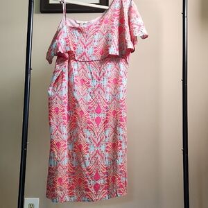 All For Color One Shoulder Pink and Blue Dress